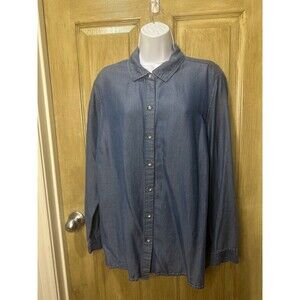 J. Jill Denim Shirt Top Women XL Blue Chambray Long Sleeve Lyocell Country